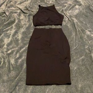Black stretchy two piece crop top set